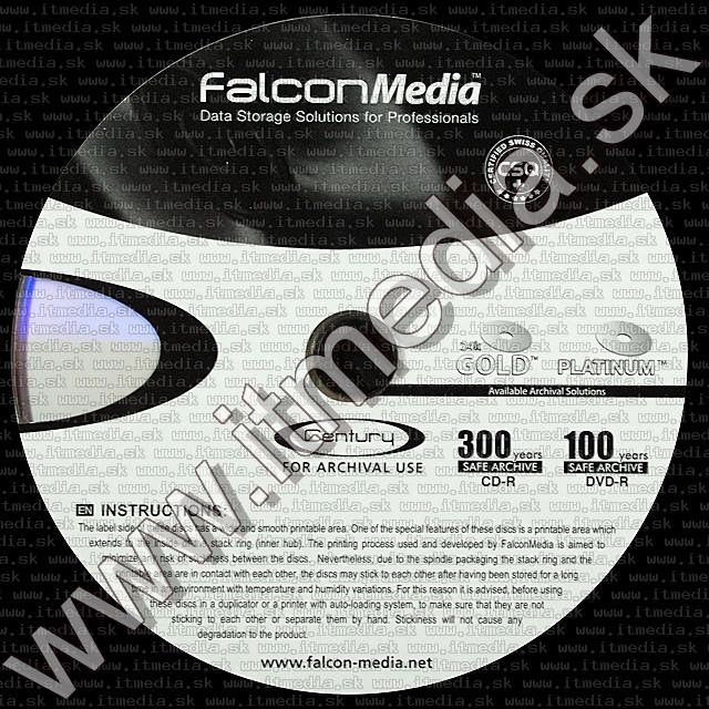Image of Falcon Media DVD-R 8x 25cake Archival *Platinum* UHC *SmartWhite print* TTG02 (IT8552)